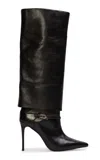 Black Suede Studio Simone Leather Knee Boots In Black