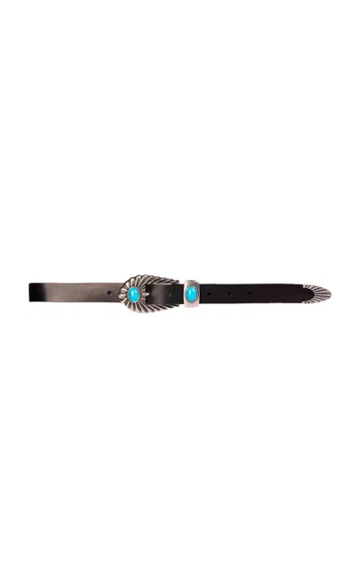 Black Suede Studio Spur Leather Belt