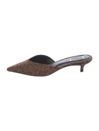 Pre-owned Black Suede Studio Suede Animal Print Mules In Brown