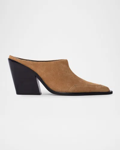 Black Suede Studio Suede Block-heel Western Mules In Toasted Coconut
