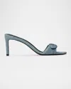 Black Suede Studio Lenny 65 Buckle Sandal In Baby Denim Leather