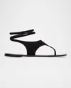 Black Suede Studio Suede Thong Flat Ankle-strap Sandals In Black Suede