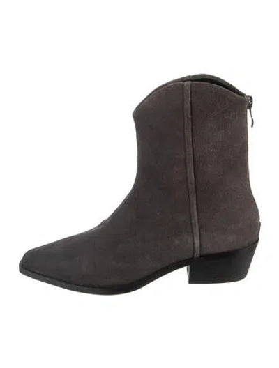 Pre-owned Black Suede Studio Suede Western Boots In Grey