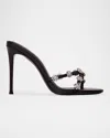 Black Suede Studio Summer Crystal Crisscross Slide Sandals In Black Leather