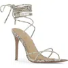 Black Suede Studio Talia Snake-embossed Ankle-wrap Sandals In Desert Snake