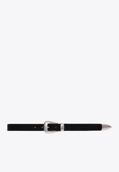 Black Suede Studio Tetra Buckled Leather Belt In Black