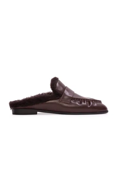 BLACK SUEDE STUDIO THEO SHEARLING LOAFER MULES
