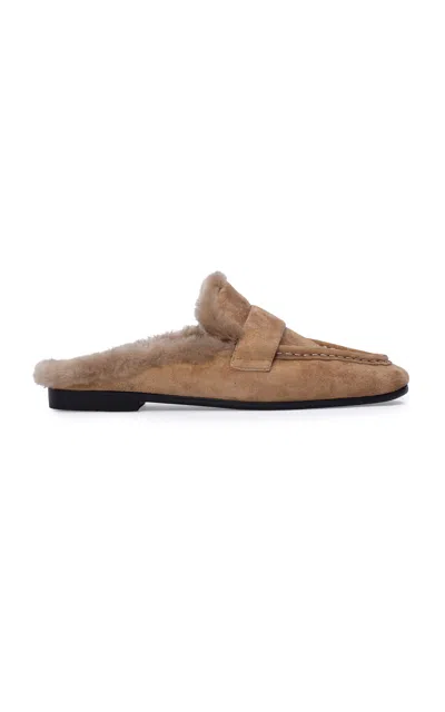 Black Suede Studio Theo Shearling Mules In Nude