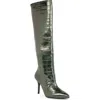 Black Suede Studio Tory Croc Embossed Knee High Boot In Silver Metallic Croc