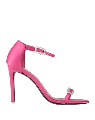 Black Suede Studio Woman Sandals Fuchsia Size 7 Textile Fibers In Pink