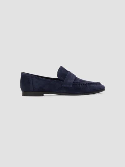 Black Suede Studio Women's Arrow Suede Loafers In Midnight Blue Kid Suede