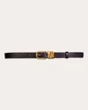 Black Suede Studio Women's Boyfriend Leather Belt In Black Leather/gold
