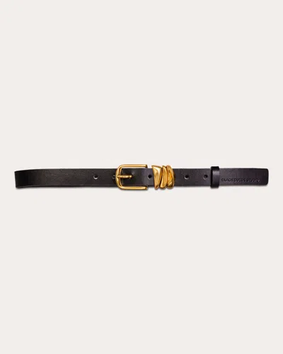 Black Suede Studio Women's Boyfriend Leather Belt In Black Leather/gold