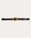 Black Suede Studio Iconic Belt In Black Leather/gold Hardware