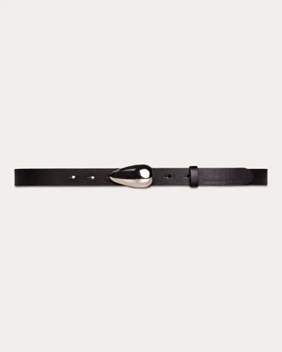 Black Suede Studio Women's Bean Leather Belt In Black Leather/silver Hardware
