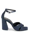 Black Suede Studio Women's Chelsea Raffia Block Heel Sandals In Denim