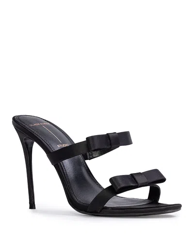 BLACK SUEDE STUDIO WOMEN'S CHIC SATIN HIGH HEEL BOW SANDALS