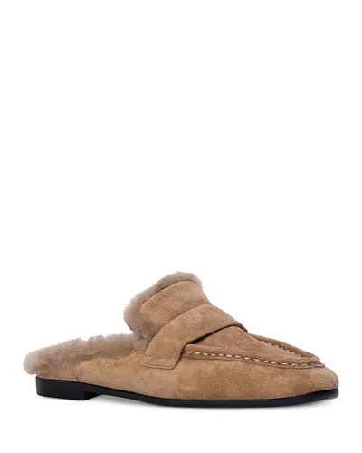 Black Suede Studio Women's Classic Shearling Mule Loafers In Brown