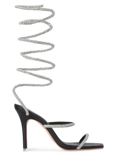 Black Suede Studio Court Crystal Corkscrew Coil Sandals In Black Leather