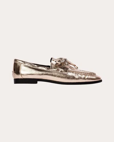Black Suede Studio Women's Davy Crinkled Metallic Leather Loafer