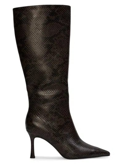 BLACK SUEDE STUDIO WOMEN'S DRAYA 80MM SNAKE PRINT KNEE-HIGH BOOTS