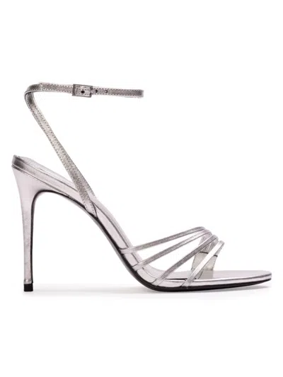 Black Suede Studio Women's Ella 100mm Leather Sandals In Silver