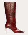 Black Suede Studio Friday 80 Pointed Toe Knee High Boot In Red