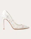 Black Suede Studio Gia Pointed Cap Toe Pump In White