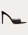 Black Suede Studio Gigi Pointed Toe Slide Sandal In Black Satin/pearl Ornament