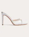 Black Suede Studio Satin Pearly Stud Mule Sandals In White Satin/pearl Ornament