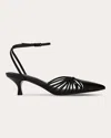 Black Suede Studio Grazia Leather Strappy Kitten Pumps In Black
