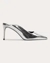 Black Suede Studio Asymmetrical Leather Stiletto Mule Pumps In Silver