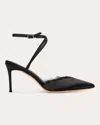 Black Suede Studio Satin Lace Ankle-strap Pumps In Black