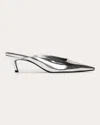 Black Suede Studio Logan Leather Kitten Mule Pumps In Silver