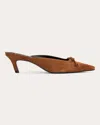 Black Suede Studio Suede Bow Wing-tip Mule Pumps In Brown