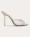 Black Suede Studio Mesh Bow Stiletto Mule Sandals In White