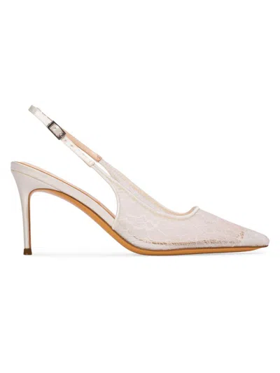 Black Suede Studio Women's Marina 80mm Lace Slingback Pumps In White