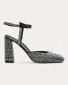 Black Suede Studio Meadow 90 Ankle Strap Pump In Black Satin/embellished