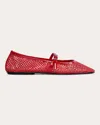 Black Suede Studio Mika Net Mary Jane Ballerina Flats In Red
