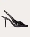 Black Suede Studio Piaz Slingback Pointed Toe Pump In Black Leather