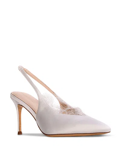 Black Suede Studio Women's Pointed Slingback Pumps In White