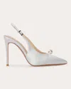Black Suede Studio Reina Slingback Pointed Toe Pump In White Satin/pearl Ornament