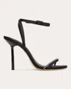 Black Suede Studio Rumi 100 Ankle Strap Sandal In Black Satin/crystal Embellished