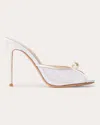 Black Suede Studio Sadie Mesh Pearl Mule Heels In White Mesh/pearl Ornament