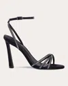 Black Suede Studio Gemma Strappy Crystal Heels In Black Satin/crystal Stones