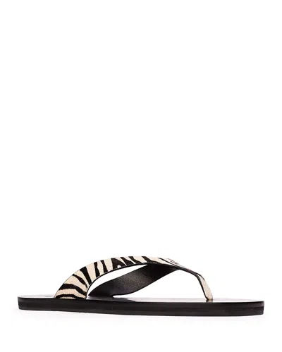 Black Suede Studio Women's Square Toe Calf Hair Flip Flops In Black