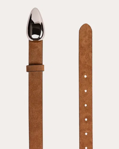Black Suede Studio Women's Bean Suede Belt In Tobacco Kid Suede/silver Hardware