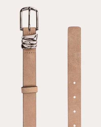 Black Suede Studio Women's Boyfriend Suede Belt In Sand Kid Suede/silver Hardware