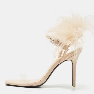 Black Suede Studio X Caroline Stanbury Beige Feather And Leather Slide Sandals