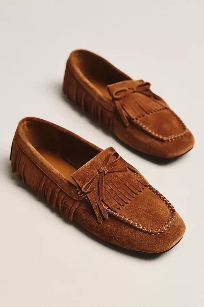 Black Suede Studio Yara Teddy Kiltie Loafers In Brown